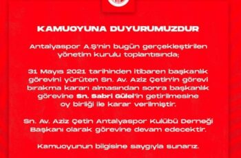 Antalyaspor’da Başkan Aziz Çetin’den istifa kararı – Son Dakika Spor Haberleri